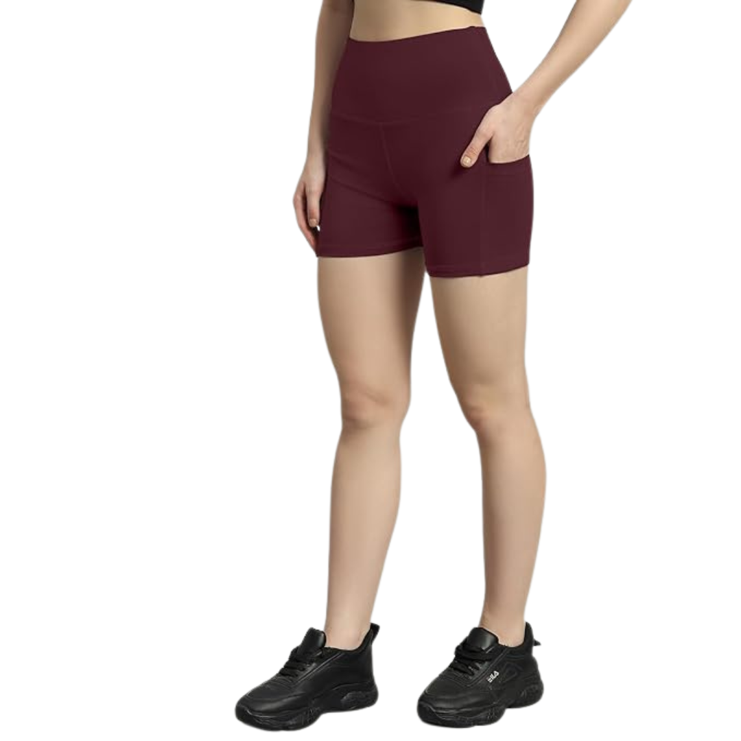 Deevaz High Waist Workout Shorts for Women, Midnight Sky, Bike Shorts with Elastic Waistband and Pockets.