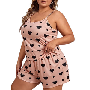 Deevaz Free Size Non-Padded Camisole & Panty Shorts Lingerie Set  Heart Shape Print In Baby Pink Colour.