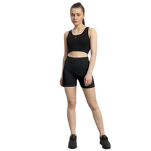 Load image into Gallery viewer, Deevaz High Waist Workout Shorts for Women, Midnight Sky, Bike Shorts with Elastic Waistband and Pockets.