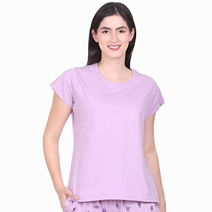 Deevaz Women Pair Of Comfort Fit Round Neck Half Sleeve Cotton T Shirts & Snug Fit Shorts In Mauve Colour.