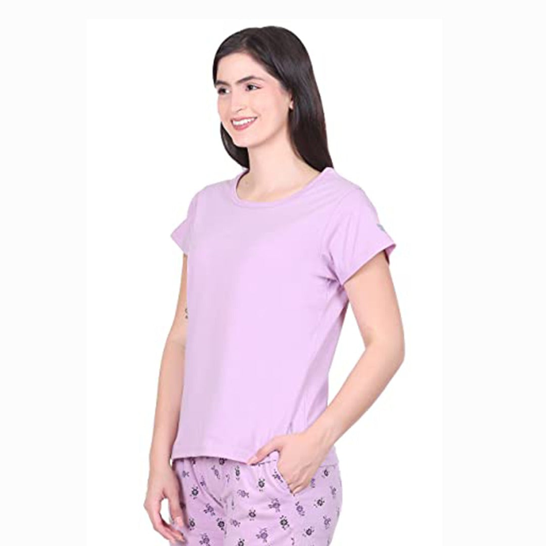 Deevaz Women Comfort Fit Round Neck Half Sleeve Cotton T Shirts In Mauve Colour.