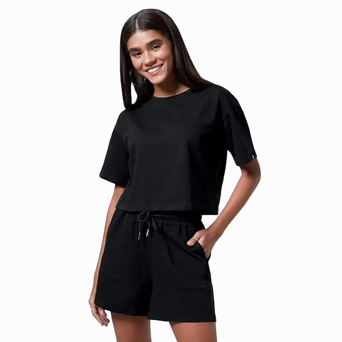 Deevaz Women Pair Of Comfort Fit Round Neck Half Sleeve Cotton T Shirts & Snug Fit Shorts In Black Colour.