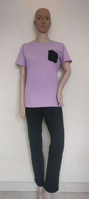 Women Night Suit Set in Mauve and Black