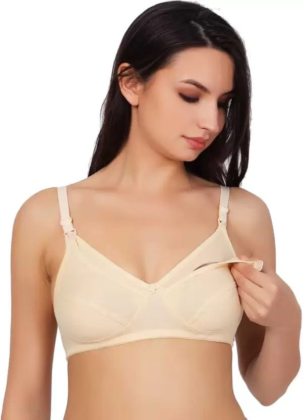 Deevaz Women Maternity/Nursing Non Padded Bra (Skin, White, Black)