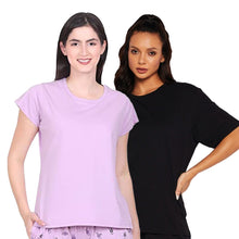 Load image into Gallery viewer, Deevaz Combo Of 2 Women Comfort Fit Round Neck Half Sleeve Cotton T-Shirts In Mauve, Black.