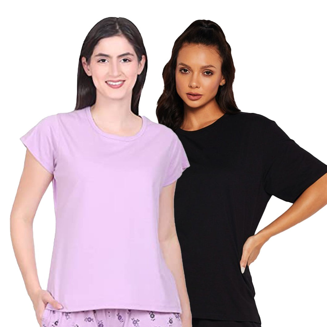 Deevaz Combo Of 2 Women Comfort Fit Round Neck Half Sleeve Cotton T-Sh –