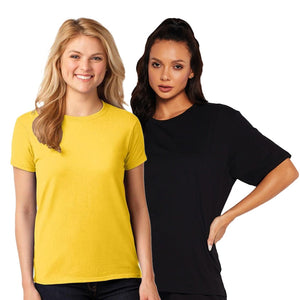 Deevaz Combo Of 2 Women Comfort Fit Round Neck Half Sleeve Cotton T-Shirts In Yellow, Black