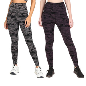Deevaz Combo Of 2 Pair Of Snug Fit Active Ankle-Length Tights In Printed Black & Solid Black Camouflage Color.