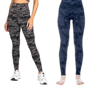 Deevaz Combo Of 2 Pair Of Snug Fit Active Ankle-Length Tights In Printed Grey & Printed Blue Camouflage Color.