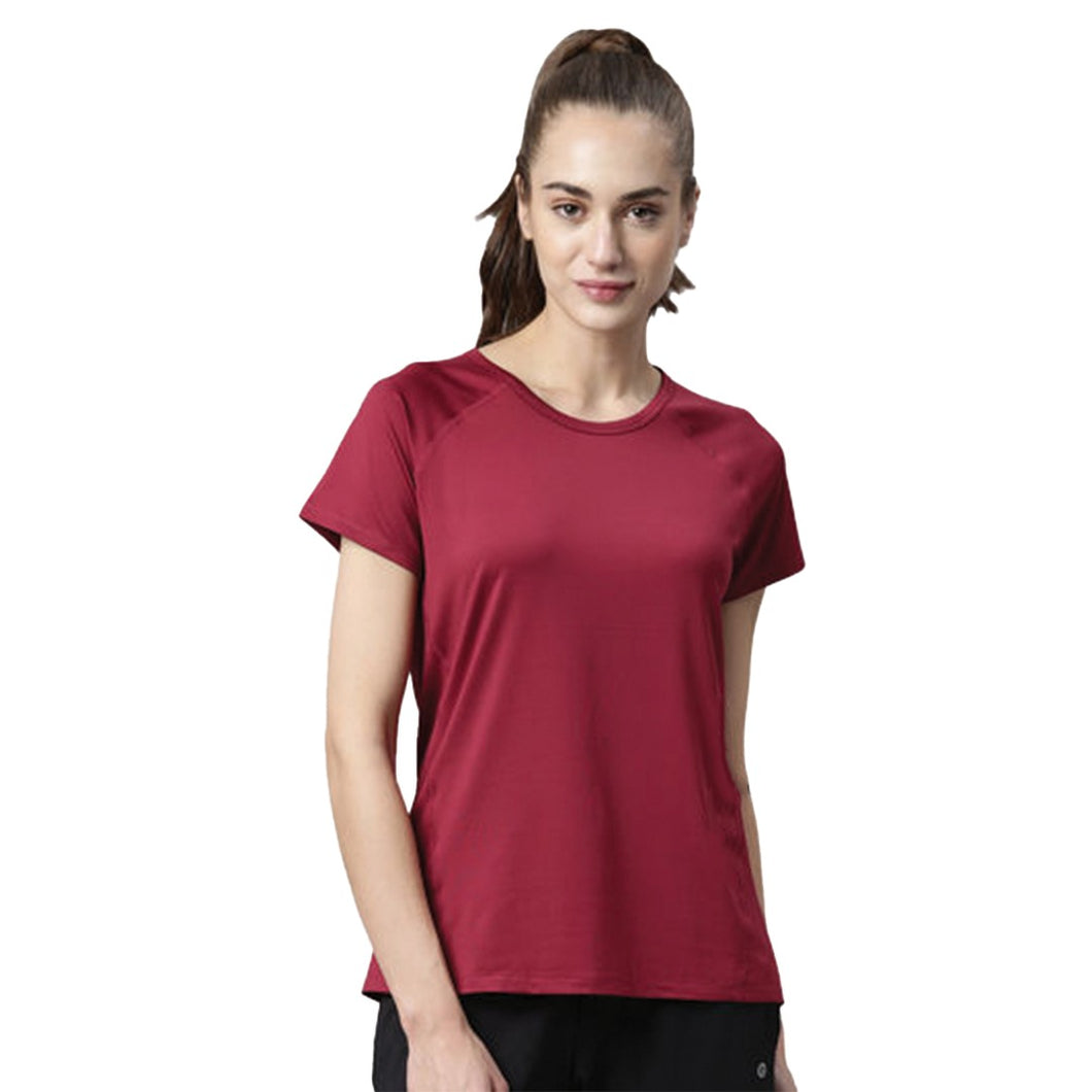 Deevaz Women Comfort Fit Round Neck Half Sleeve Neon T Shirts In Neon Maroon Color