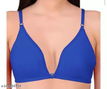 Load image into Gallery viewer, Deevaz Non-padded Front open Cotton rich Solid T-Shirt Bra in Blue Colour.