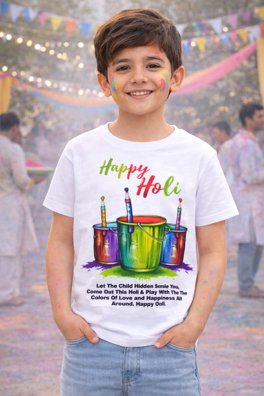 Deevaz Women Comfort Fit Round Neck Half Sleeve Holi T Shirts In White Color