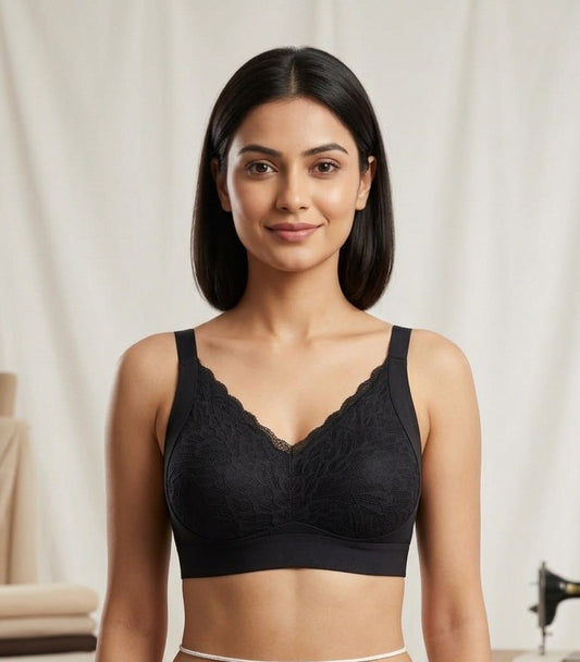 Deevaz Serene Comfort Wire-Free Full Coverage Lace Bra (Black)