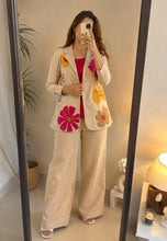 Load image into Gallery viewer, Deevaz Women’s Cream Floral Embroidered Blazer Style Top &amp; Wide-Leg Pants Co-Ord Set