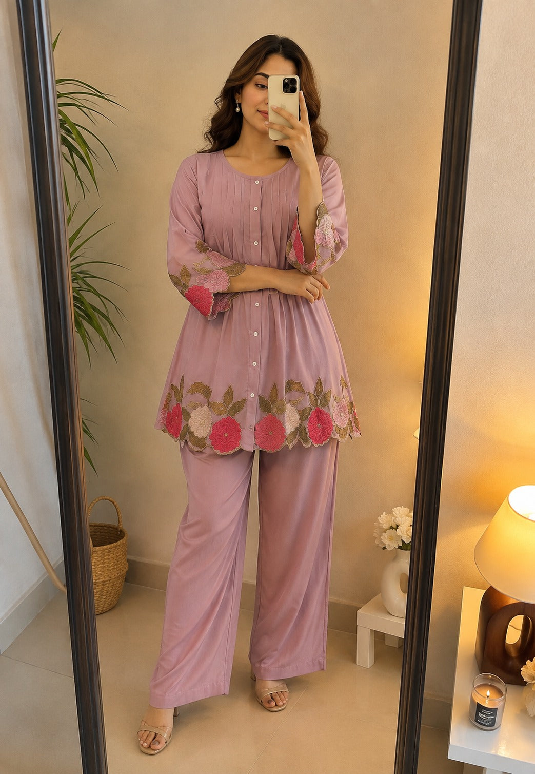 Deevaz Women Printed Straight Kurta Palazzo Set (Pink)