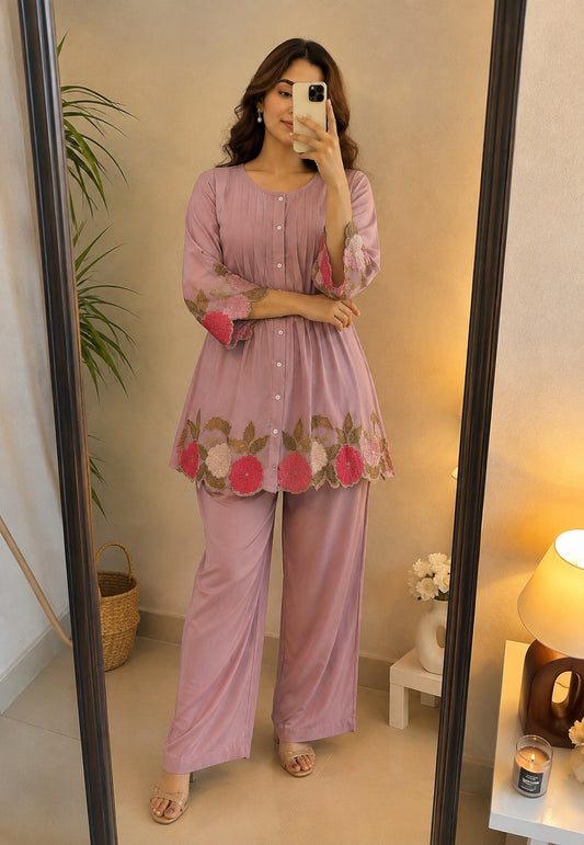 Deevaz Women Printed Straight Kurta Palazzo Set (Pink)