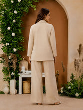 Load image into Gallery viewer, Deevaz Women’s Cream Floral Embroidered Blazer Style Top &amp; Wide-Leg Pants Co-Ord Set