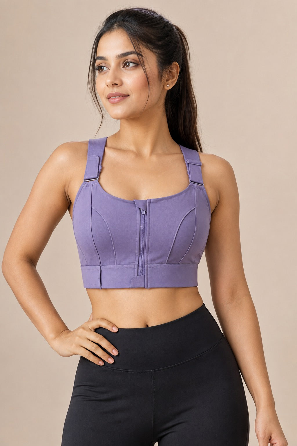 Deevaz Full-Support Activewear Crop Top with Front Closure & Adjustable Straps