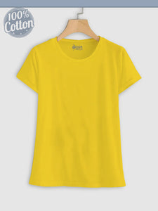 Deevaz Women Comfort Fit Round Neck Half Sleeve Cotton T Shirts In Yellow.