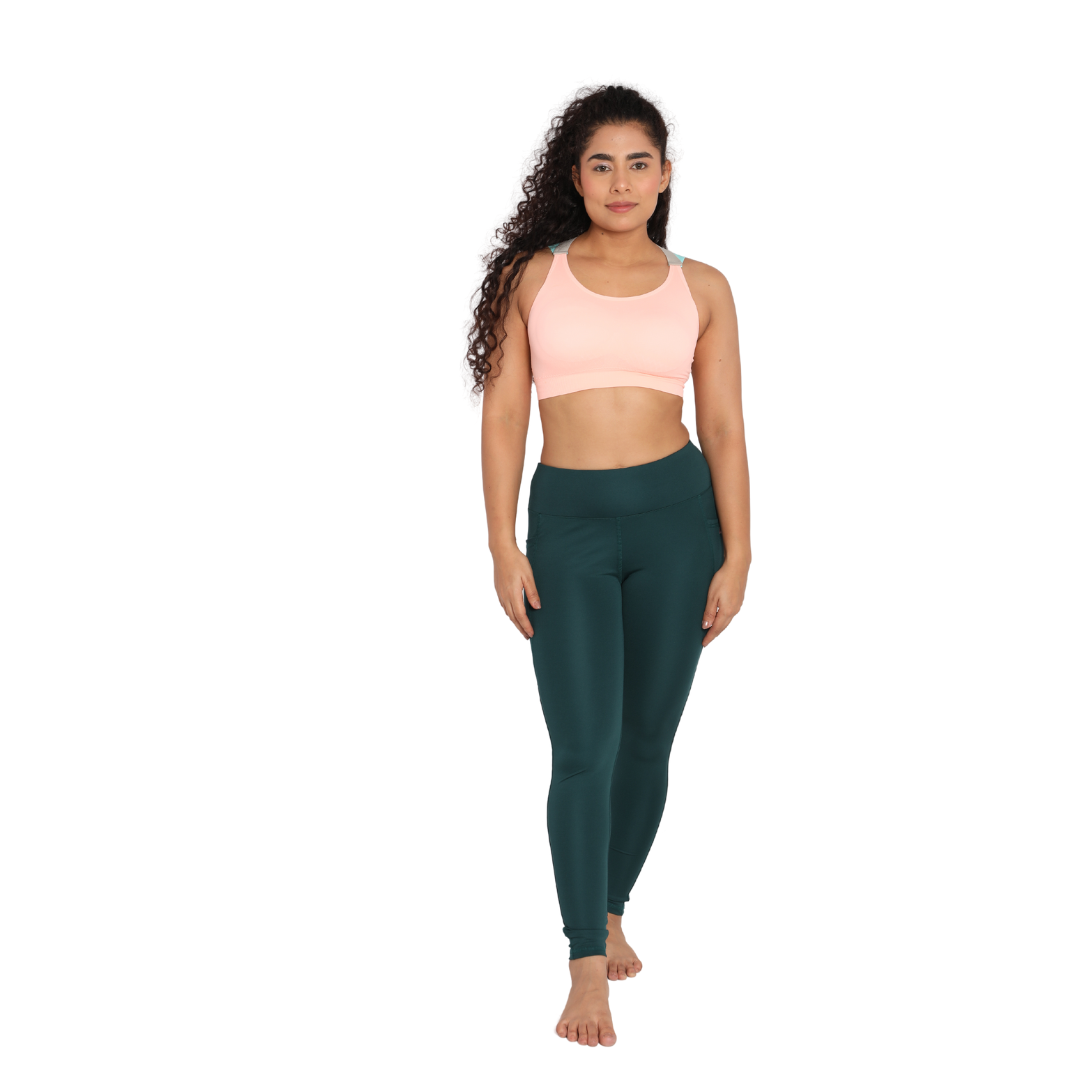Deevaz Comfort & Snug Fit Active Ankle-Length Tights In Bottle Green Color (Side Pocket)