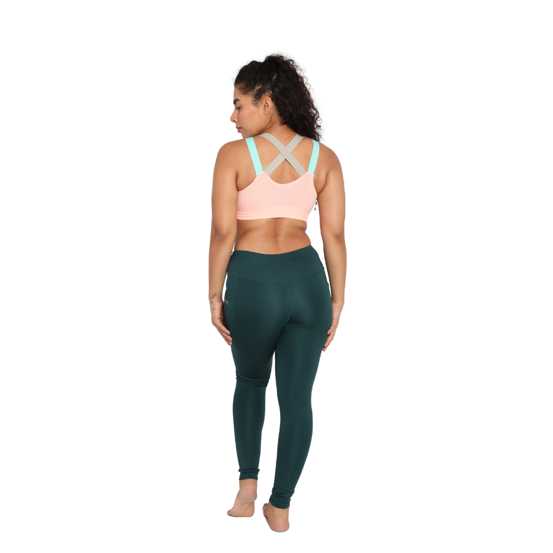 Deevaz Comfort & Snug Fit Active Ankle-Length Tights In Bottle Green Color (Side Pocket)