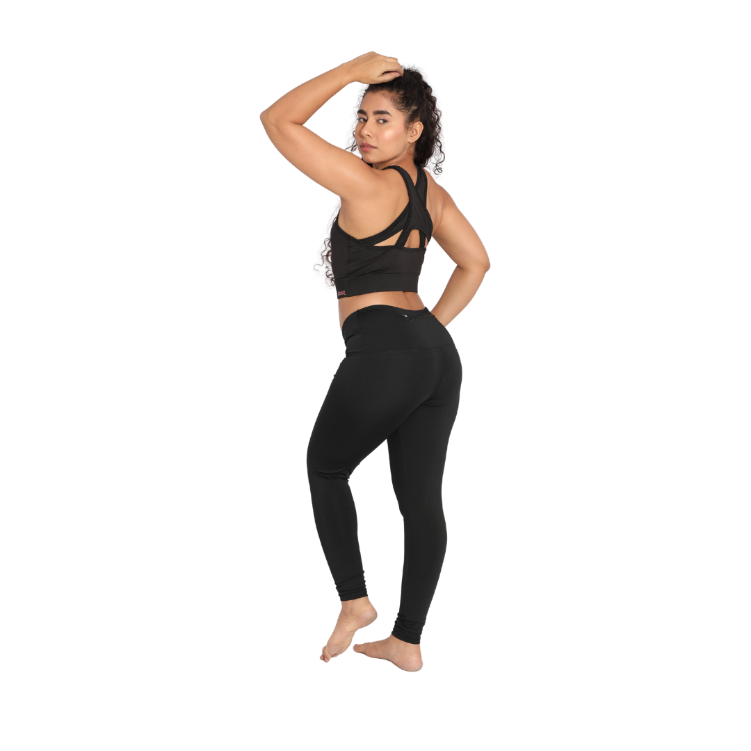 Deevaz Comfort & Snug Fit Active Ankle-Length Tights In Black Color (Back Pocket)