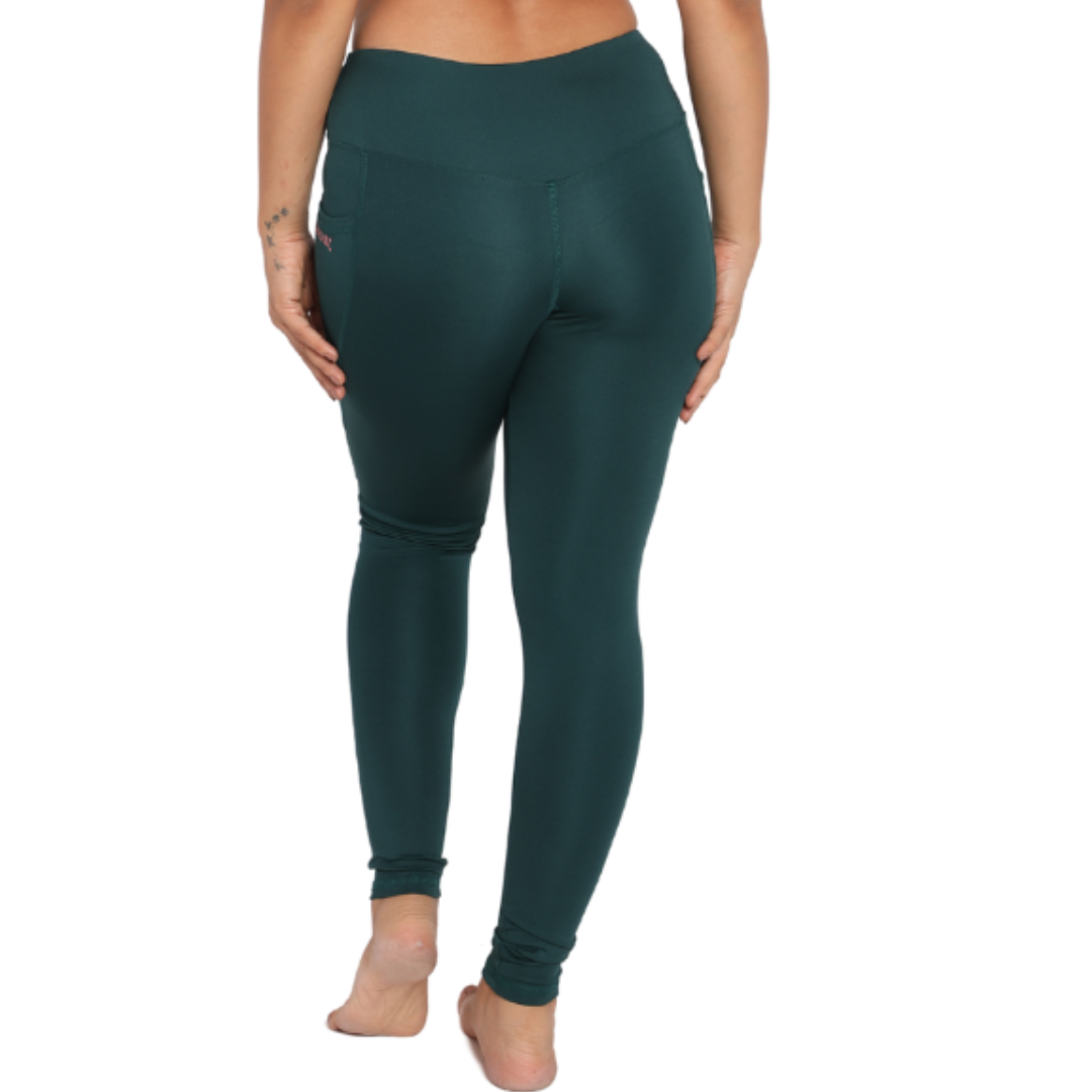 Deevaz Comfort & Snug Fit Active Ankle-Length Tights In Bottle Green Color (Side Pocket)
