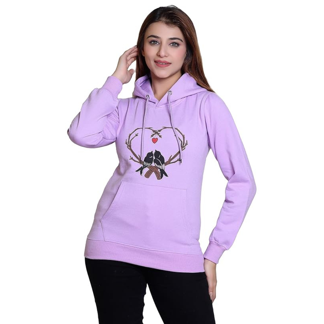 Women Hoodie Printed Fleece Sweatshirt for Winter wear in Purple Color