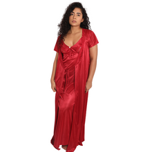 Load image into Gallery viewer, Deevaz Women&#39;s Satin Solid Maxi Length Nighty with Robe Maroon Color.