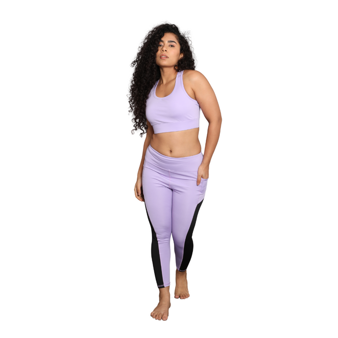 Deevaz Pair Of Comfort Fit Active Sports Bra & Snug Fit Active Ankle-Length Tights In Mauve Color.