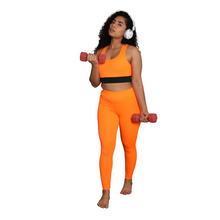 Load image into Gallery viewer, Deevaz Pair Of Comfort Fit Active Sports Bra &amp; Snug Fit Active Ankle-Length Tights In Orange Color.
