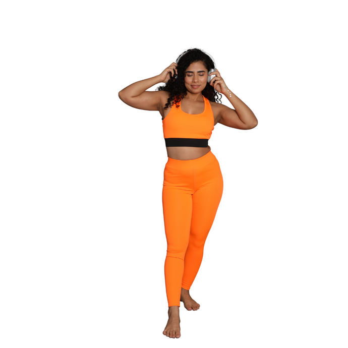 Deevaz Pair Of Comfort Fit Active Sports Bra & Snug Fit Active Ankle-Length Tights In Orange Color.