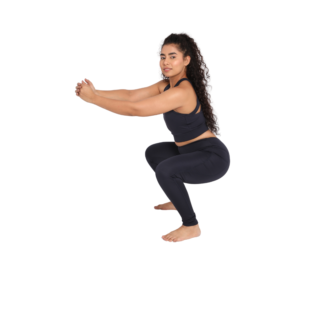 Deevaz Pair Of Comfort Fit Active Sports Bra & Snug Fit Active Ankle-Length Tights In Navy Blue Color.