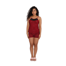 Load image into Gallery viewer, Deevaz Free Size Non-padded Camisole &amp; Panty shorts Lingerie Set in Red Colour.