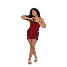 Load image into Gallery viewer, Deevaz Free Size Non-padded Camisole &amp; Panty shorts Lingerie Set in Red Colour.