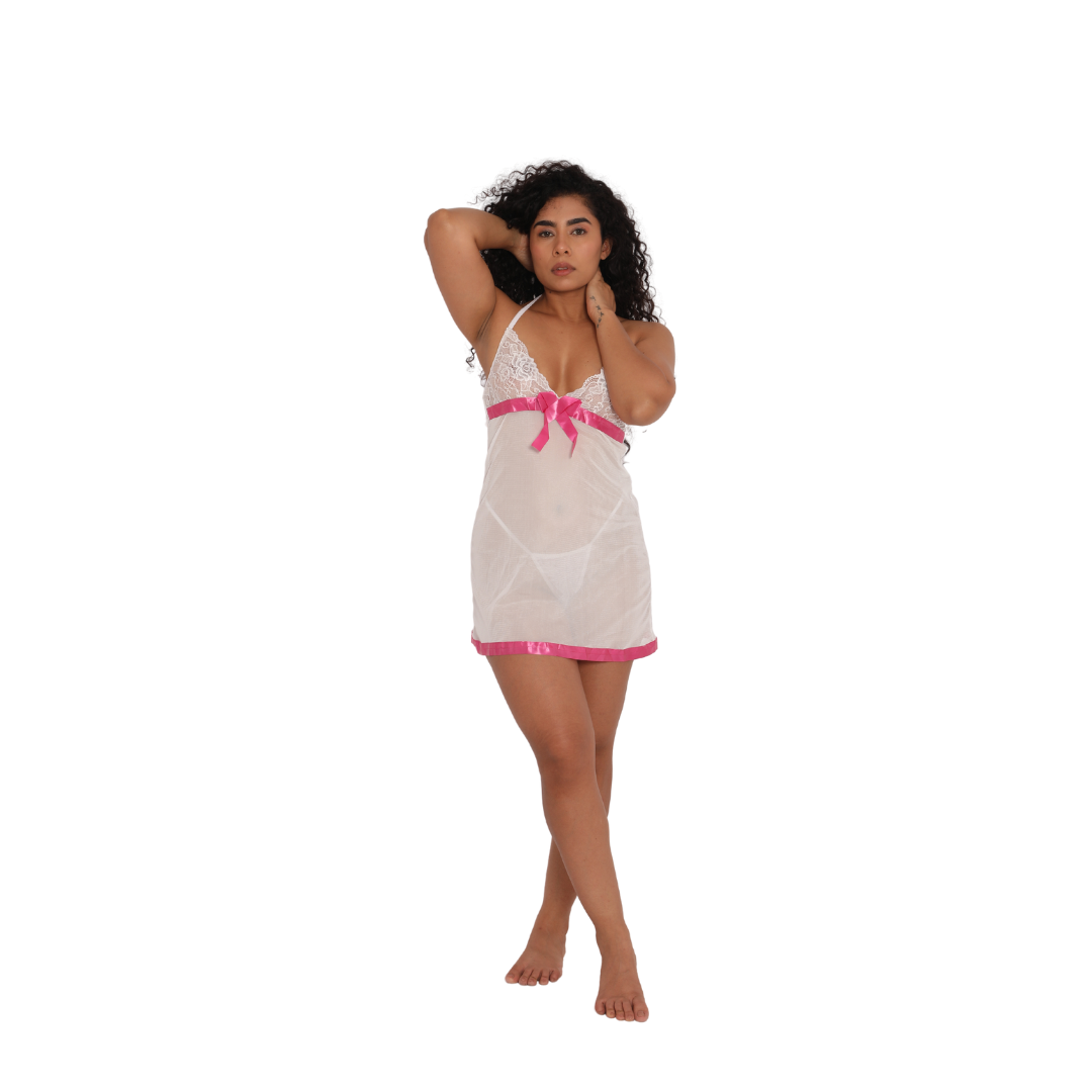 Deevaz Women's Baby Doll Night Wear Dress Set In Pink Colour.