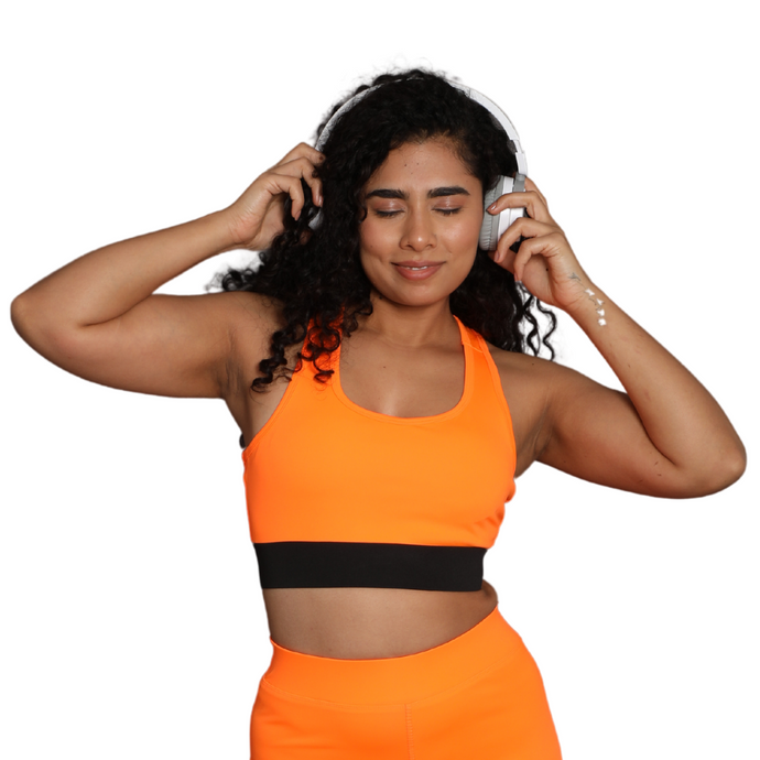 Deevaz Full Coverage Non Padded Sports Bra in Orange.