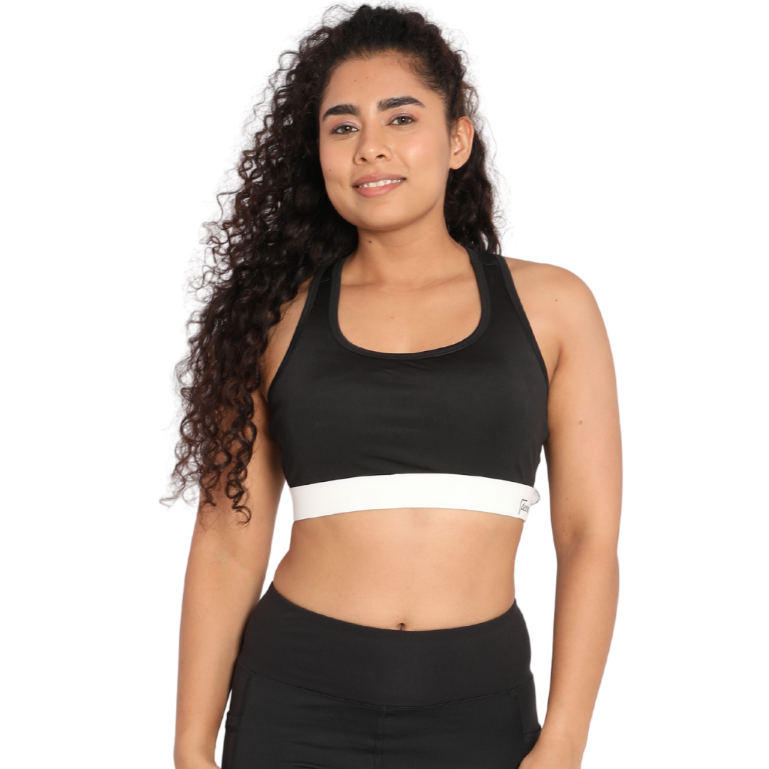 Deevaz Pair Of Comfort Fit Active Sports Bra & Snug Fit Active Ankle-Length Tights In Black Color.