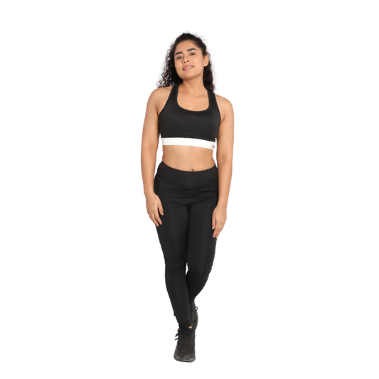 Deevaz Pair Of Comfort Fit Active Sports Bra & Snug Fit Active Ankle-Length Tights In Black Color.