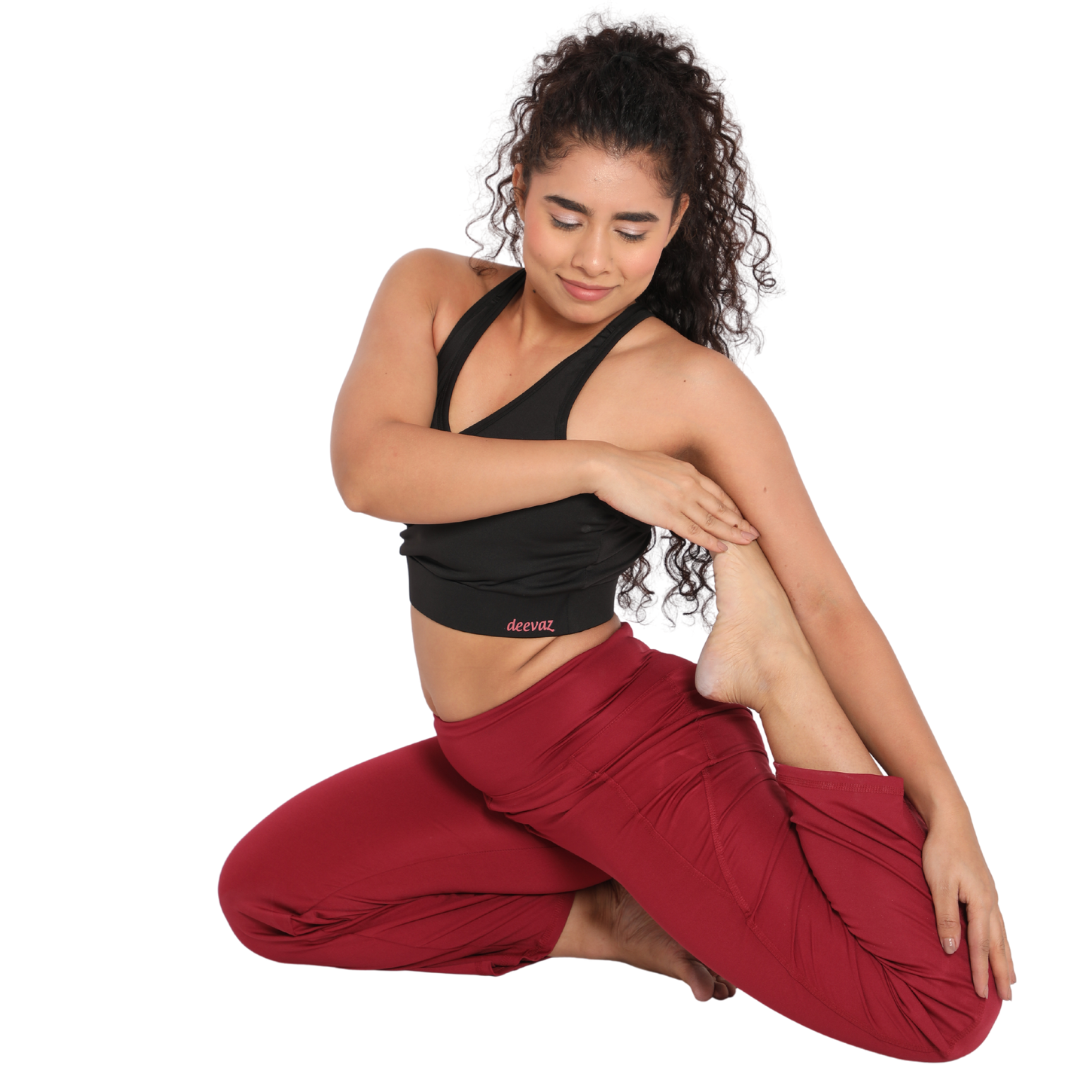 Deevaz Women Groove-in High Waist Cotton Spandex Flared Pants In Red Color.