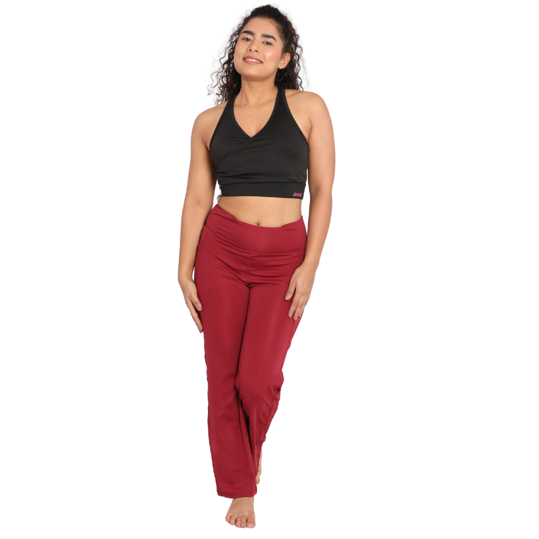 Deevaz Women Groove-in High Waist Cotton Spandex Flared Pants In Red Color.