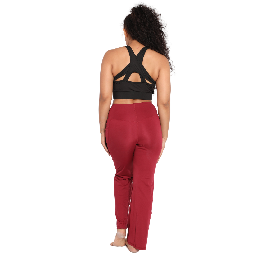 Deevaz Women Groove-in High Waist Cotton Spandex Flared Pants In Red Color.
