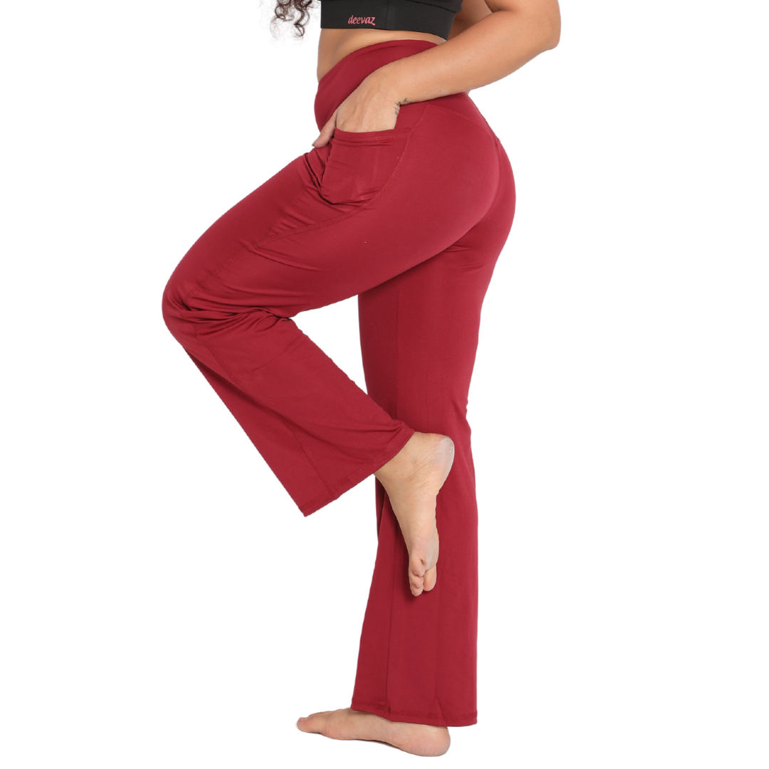 Deevaz Women Groove-in High Waist Cotton Spandex Flared Pants In Red Color.