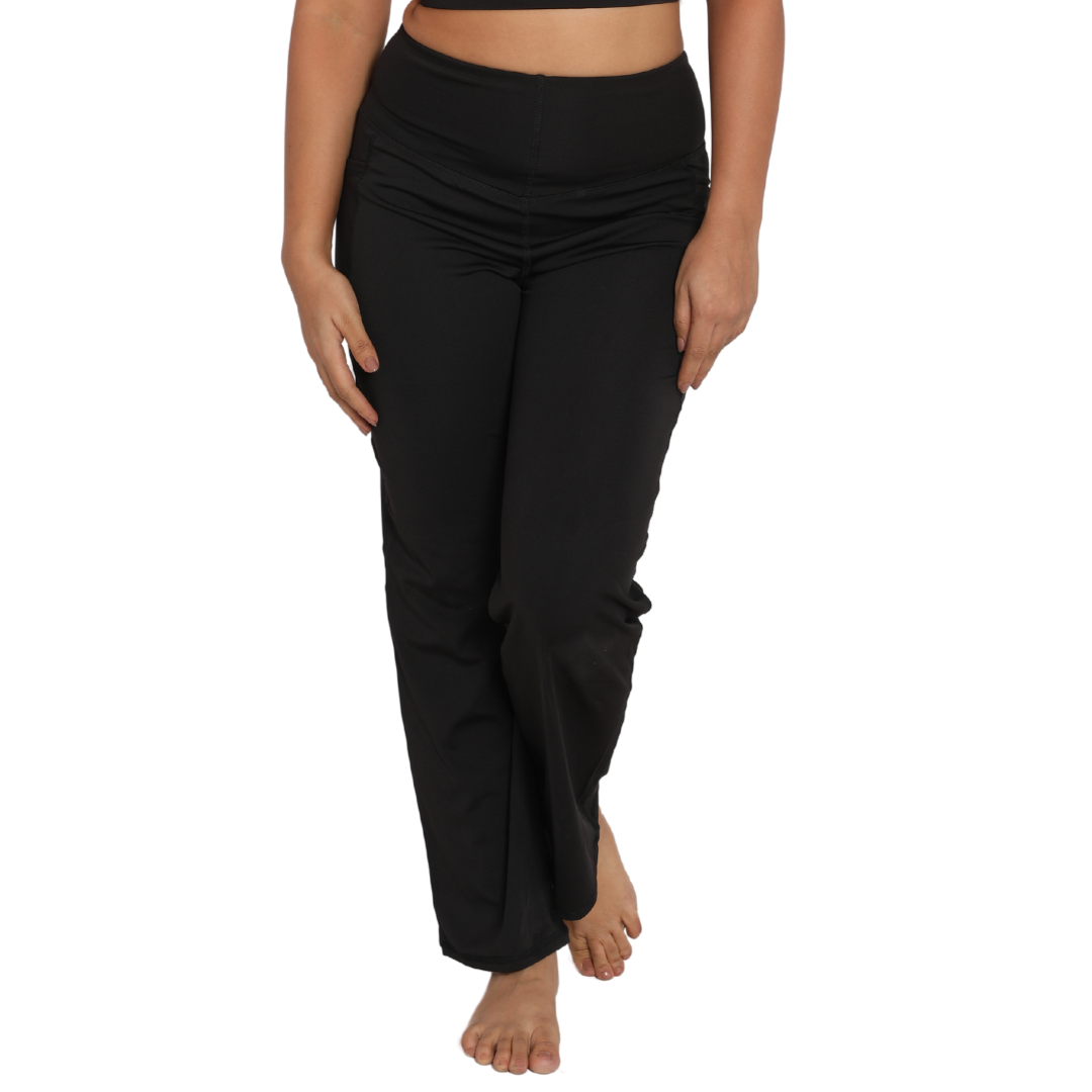 Deevaz Pair Of Comfort Fit Active Sports Bra & Groove-in High Waist Cotton Spandex Flared Pants In Black Color.
