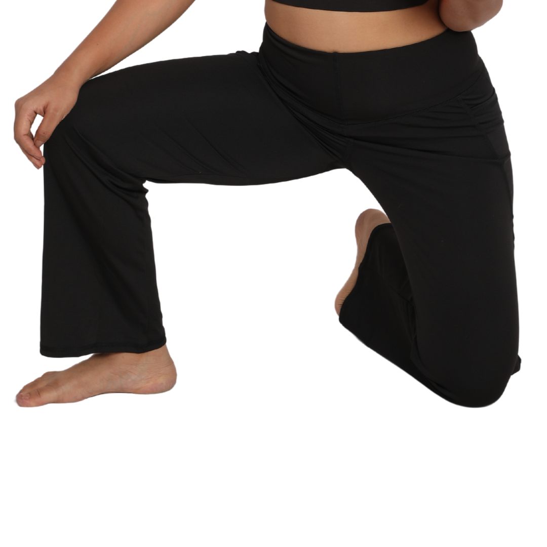 Deevaz Women Groove-In High Waist Cotton Spandex Flared Pants In Black Color.