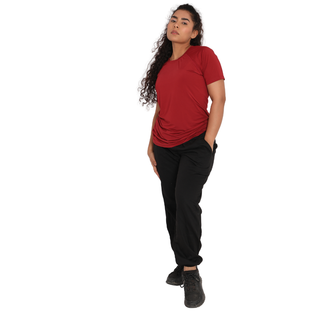 Deevaz Women Comfort Fit Round Neck Half Sleeve Neon T Shirts In Neon Maroon Color