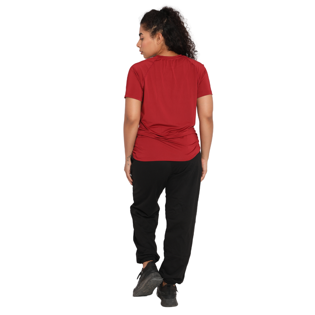 Deevaz Women Comfort Fit Round Neck Half Sleeve Neon T Shirts In Neon Maroon Color