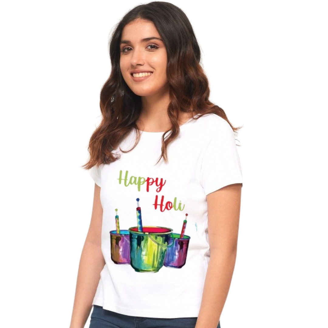 Celebrate Holi in Style with Our Women’s White T-Shirt