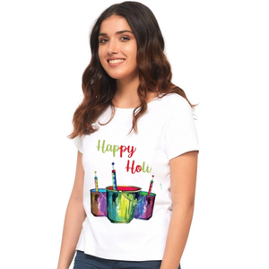 Celebrate Holi in Style with Our Women’s White T-Shirt