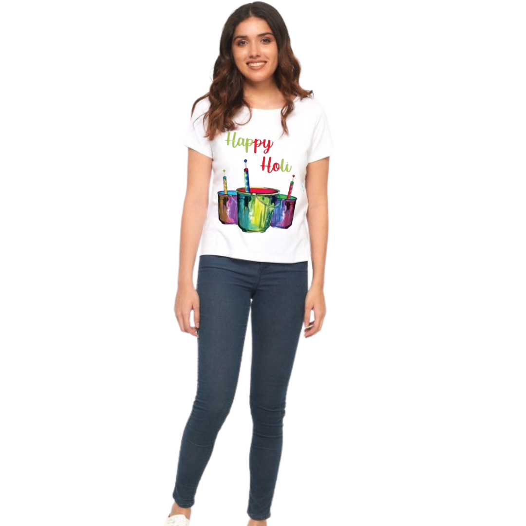 Celebrate Holi in Style with Our Women’s White T-Shirt